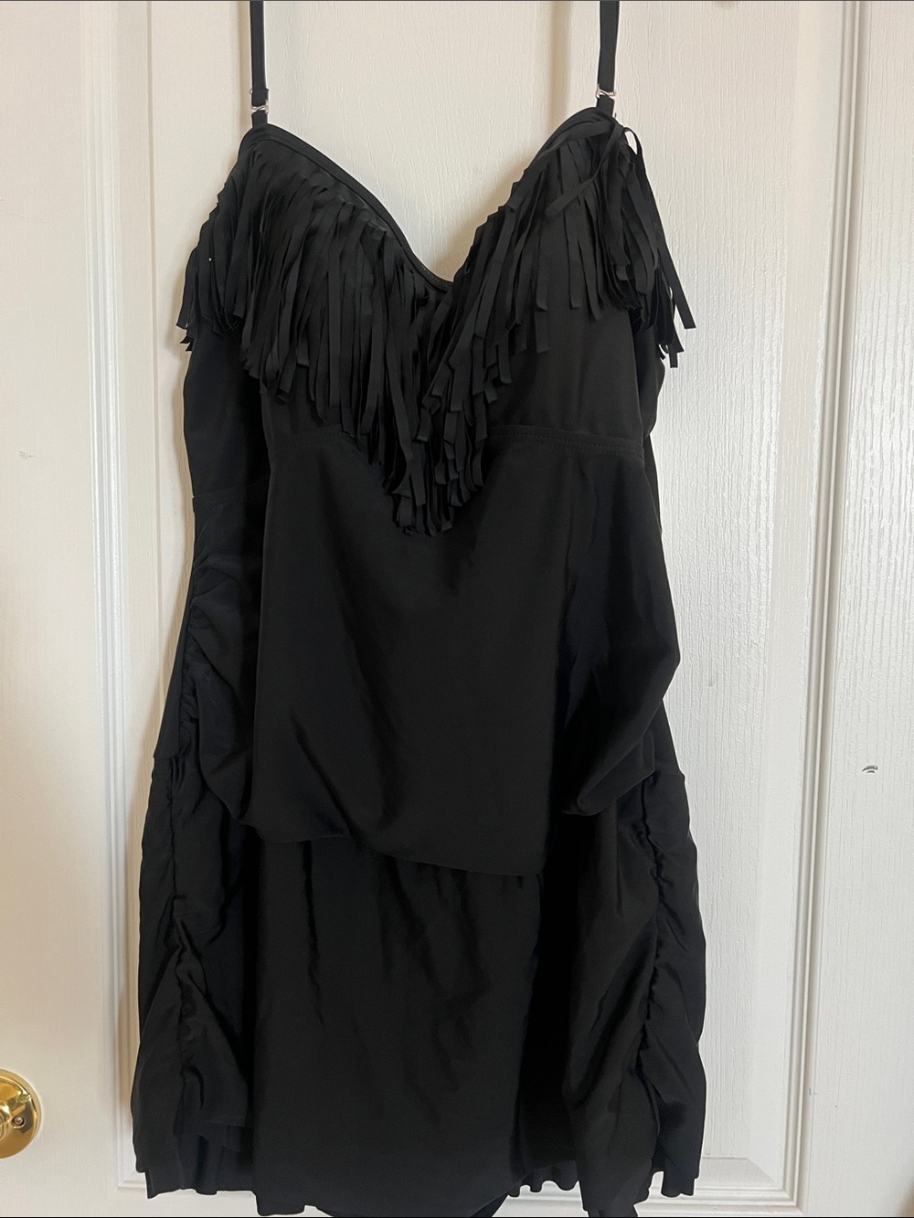 Fringed Black One-Piece Swimsuit dress with Adjustable/removable Straps
